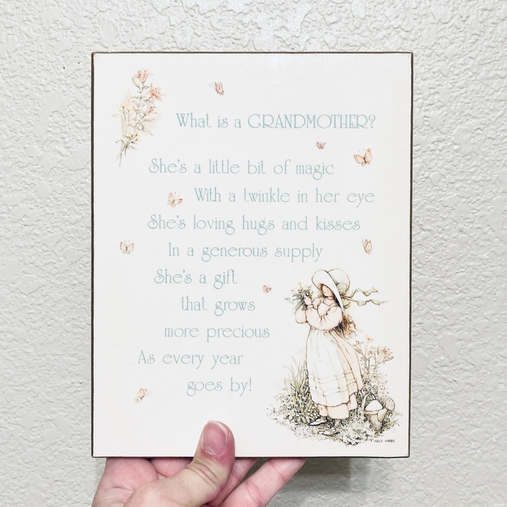 Vintage Holly Hobbie  Decoupage "What is a GRANDMOTHER"  Wood Wall Plaque 1979